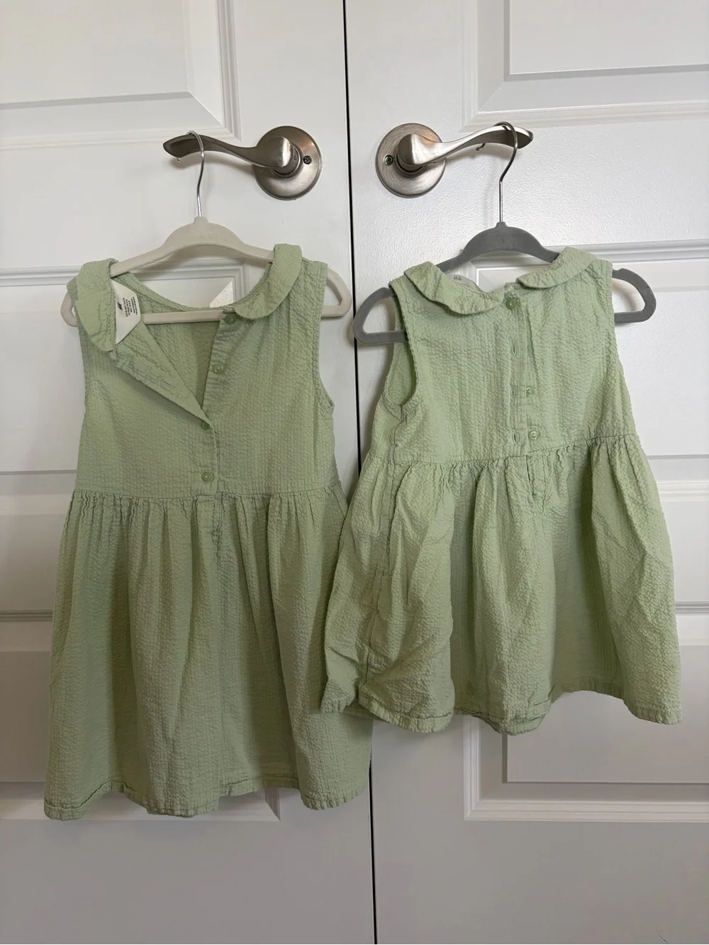 H&M Pale Green Textured Peter Pan Collar Matching Dresses